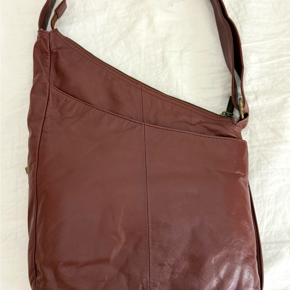 HOBO vintage mahogany Crossbody Bag with rare map lining - Picture 6 of 10